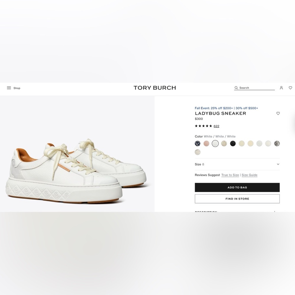 Tory Burch Ladybug Leather White Sneakers